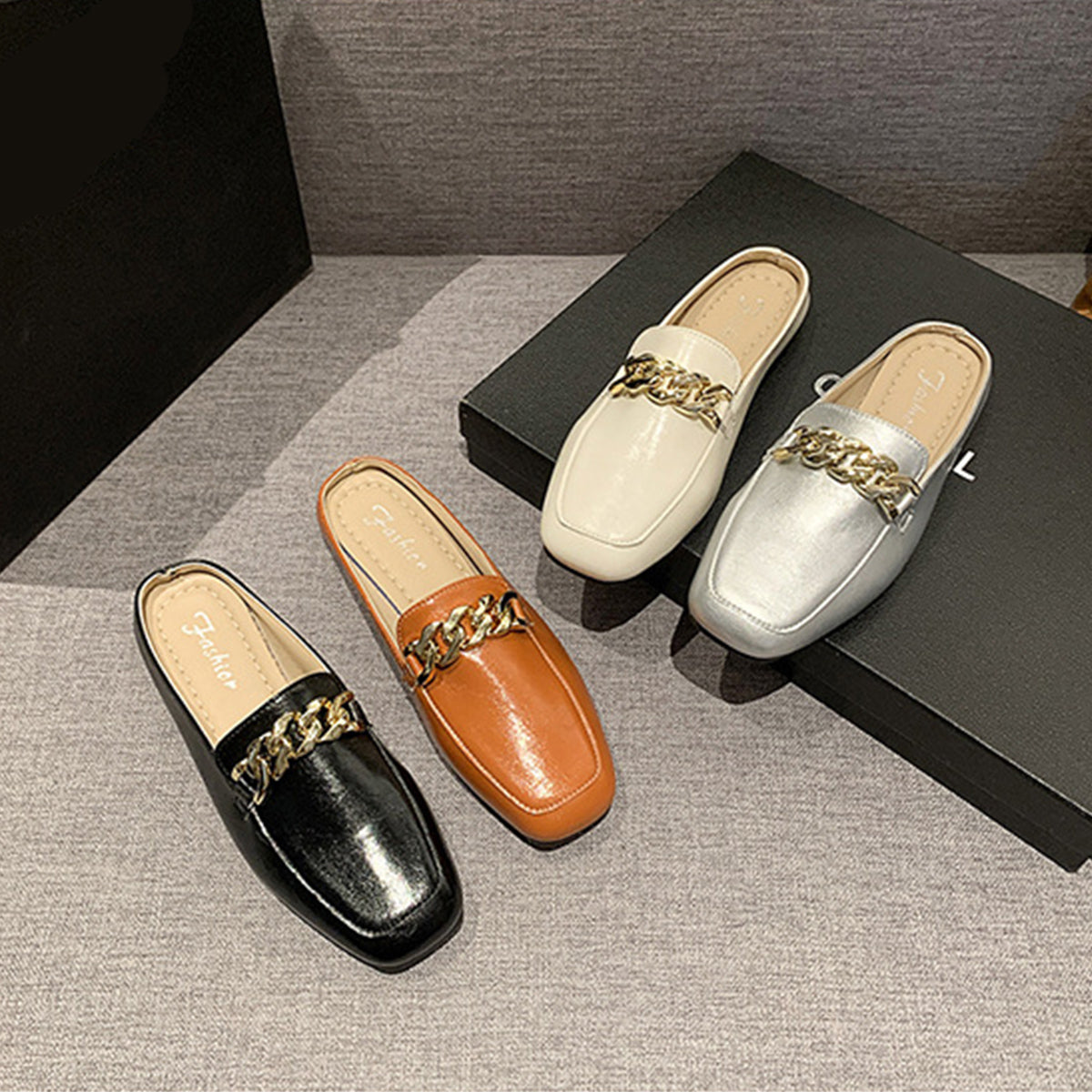 PU Leather Square Toe Flat Loafers - Ryzela