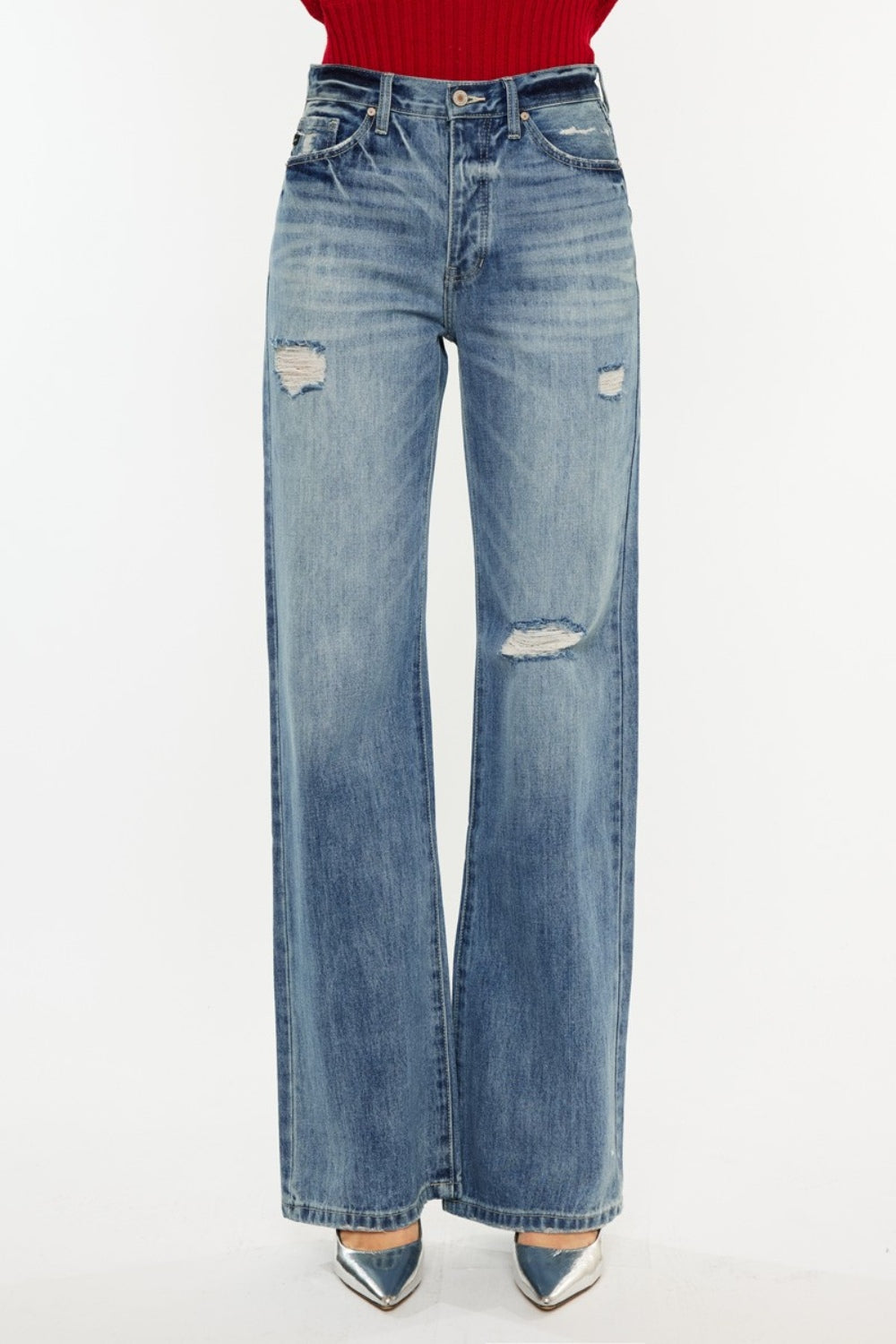 Kancan Distressed High Waist Bootcut Jeans - Ryzela