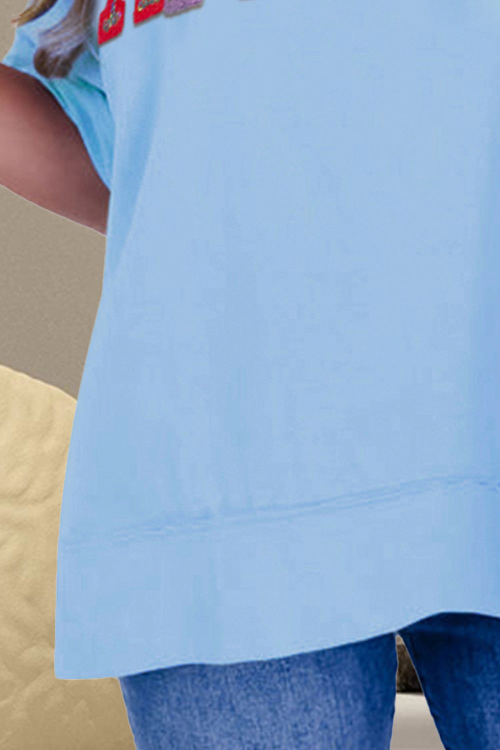 AMERICA Sequin Round Neck Half Sleeve T-Shirt - Ryzela