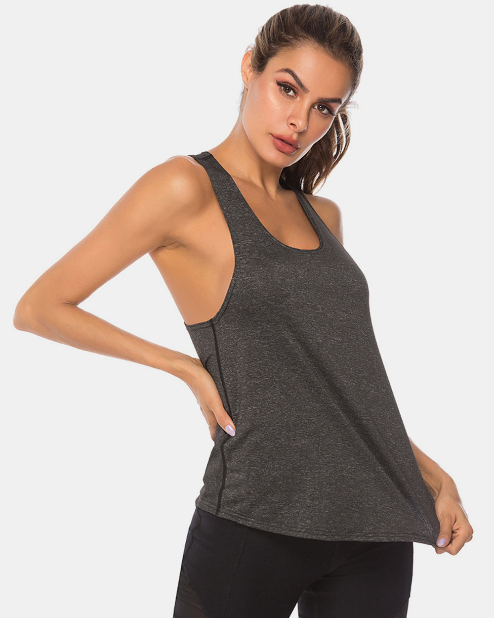 Full Size Scoop Neck Wide Strap Active Tank - Ryzela