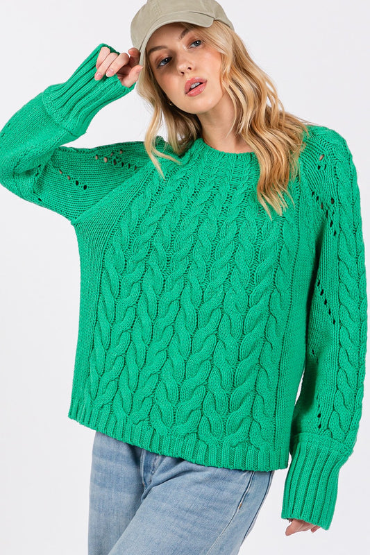 SAGE + FIG Cable-Knit Long Sleeve Sweater - Ryzela