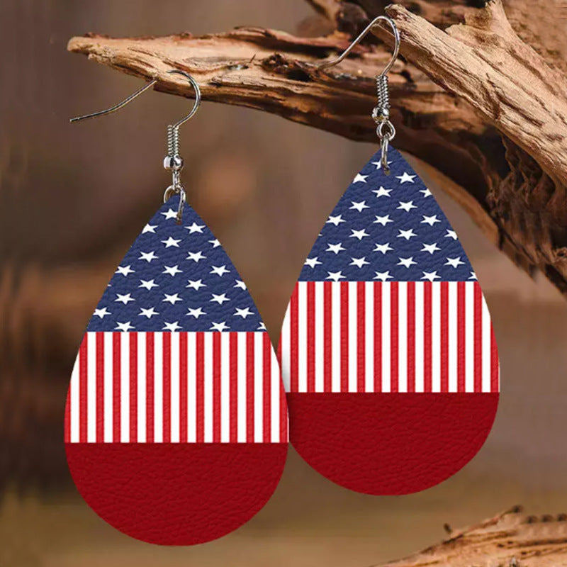 Stars and Stripes PU Leather Teardrop Earrings - Ryzela