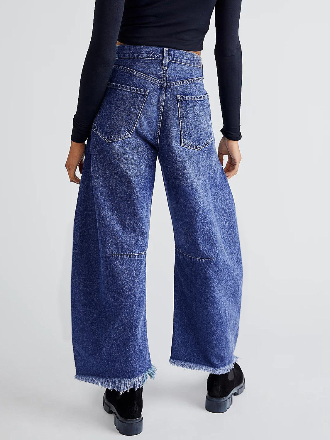 Raw Hem Wide Leg Jeans with Pockets - Ryzela