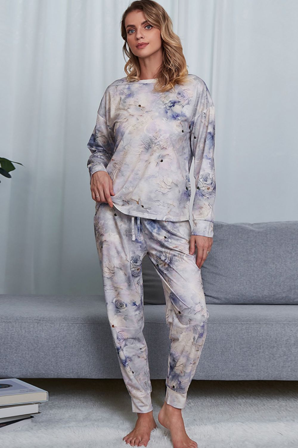 Tie-Dye Crewneck Top and Drawstring Waist Joggers Lounge Set - Ryzela