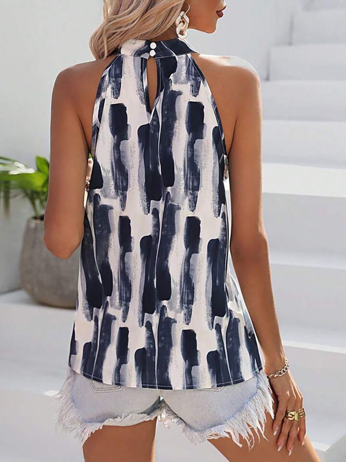 Printed Mock Neck Tank - Ryzela