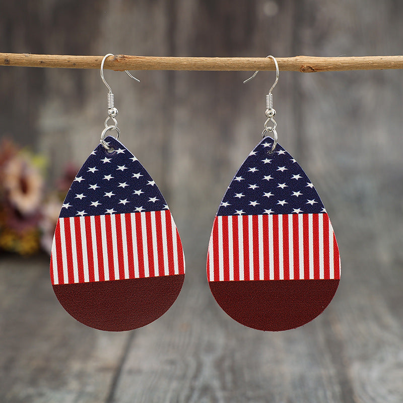 Stars and Stripes PU Leather Teardrop Earrings - Ryzela