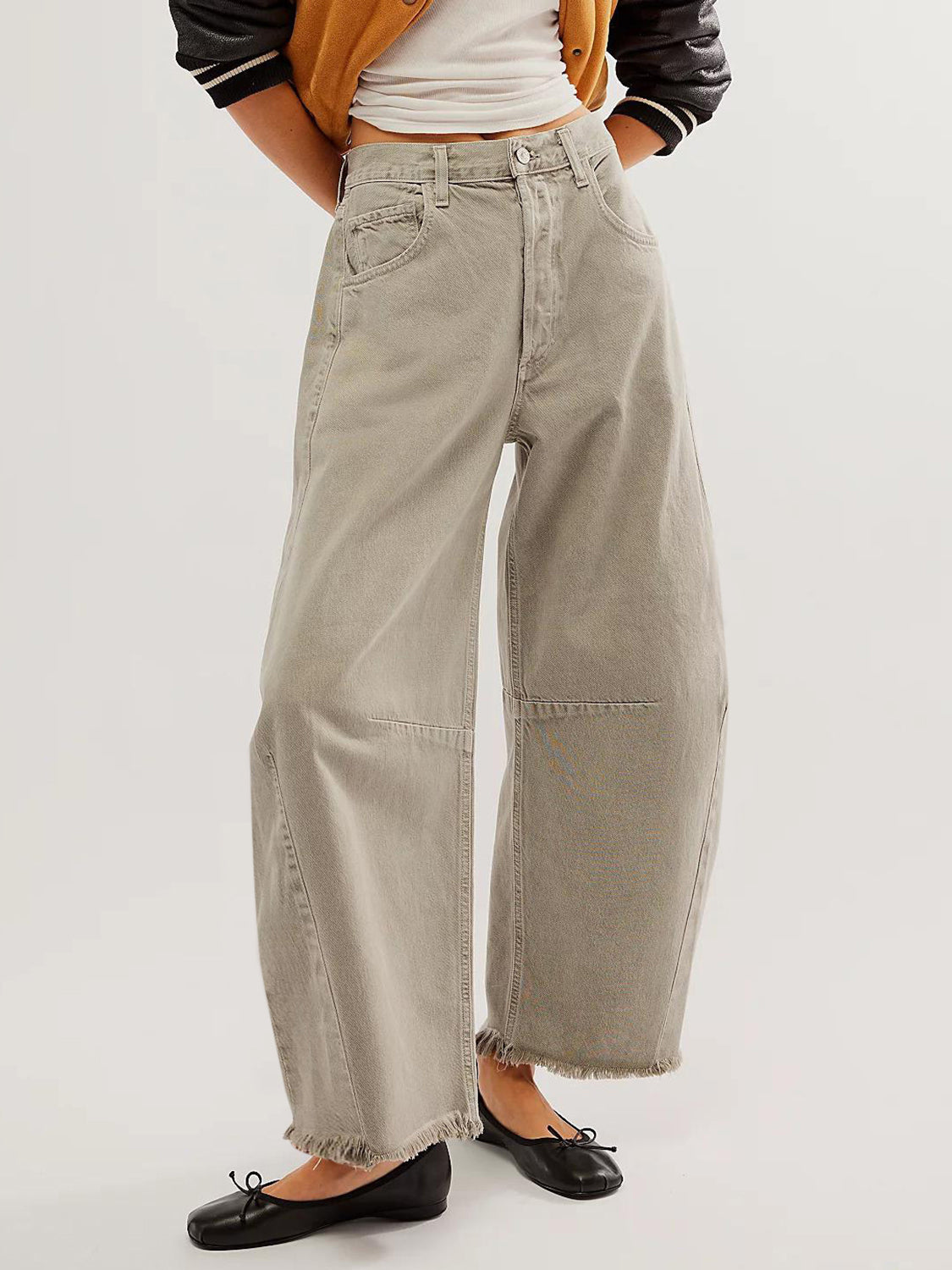 Raw Hem Wide Leg Jeans with Pockets - Ryzela