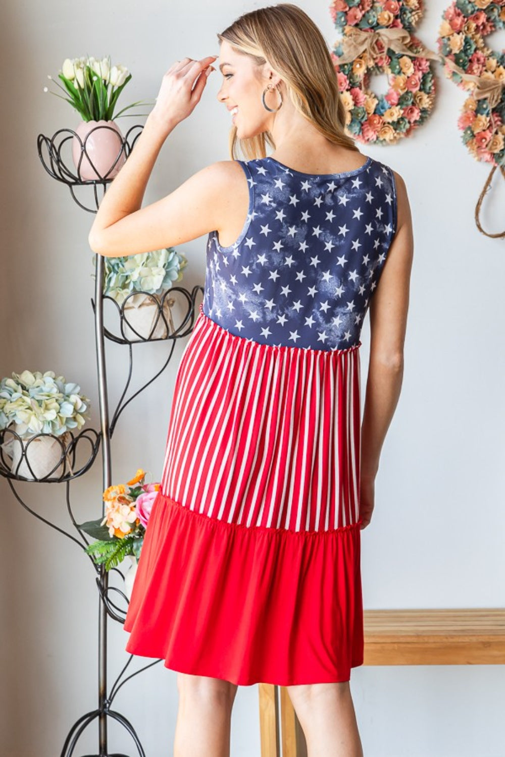 Heimish Full Size US Flag Theme Contrast Tank Dress - Ryzela