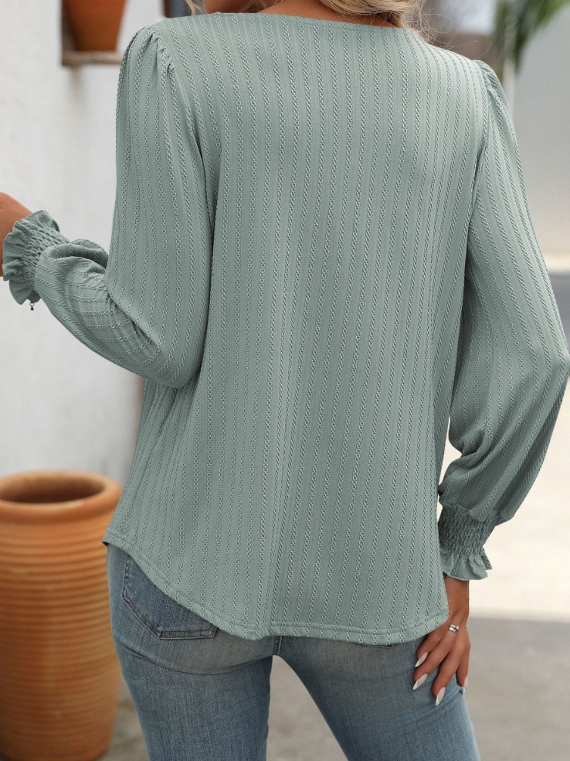 Square Neck Long Sleeve Top - Ryzela