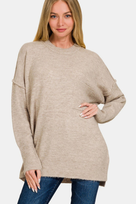 Zenana High-Low Hem Drop Shoulder Sweater - Ryzela