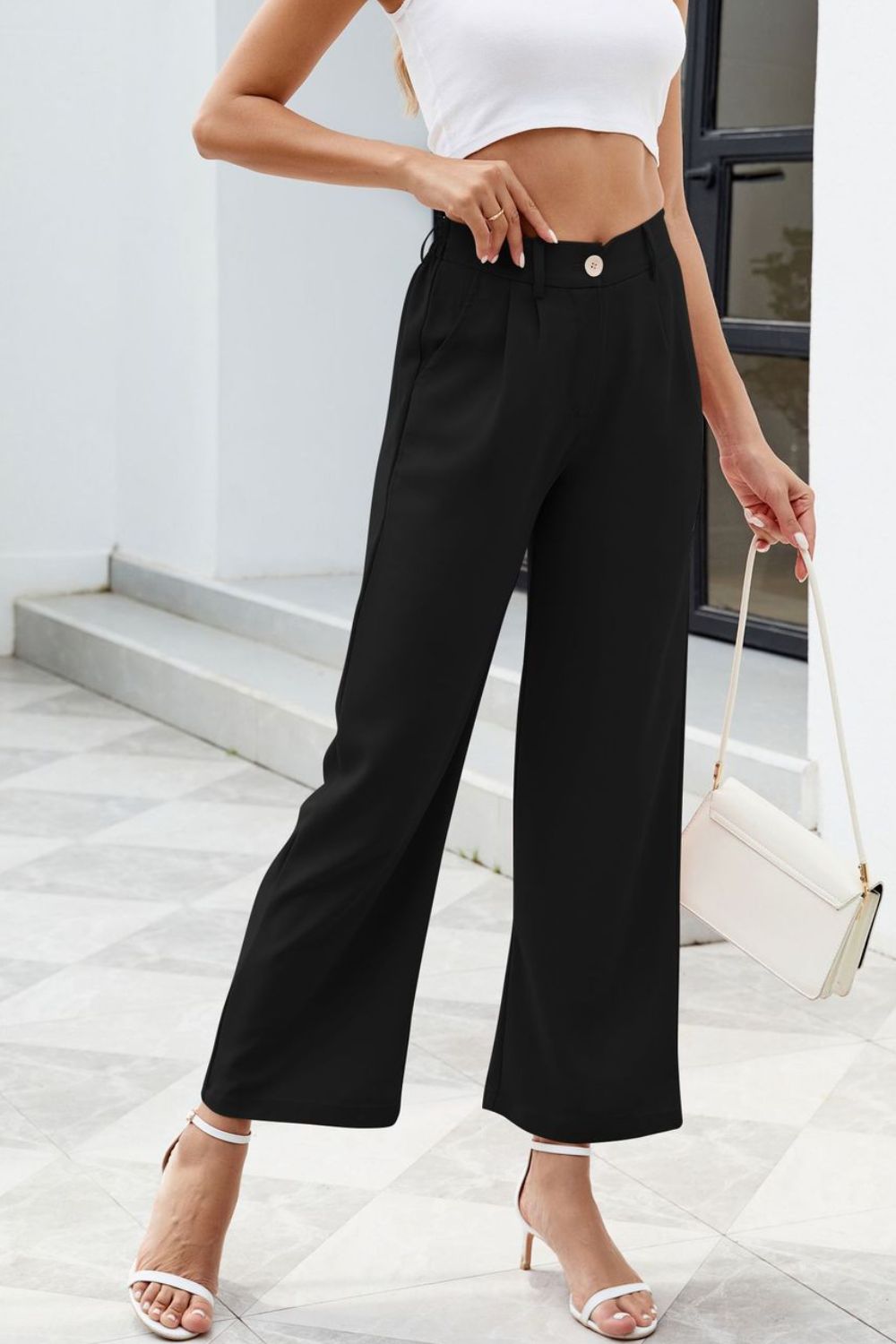 Pocketed High Waist Pants - Ryzela