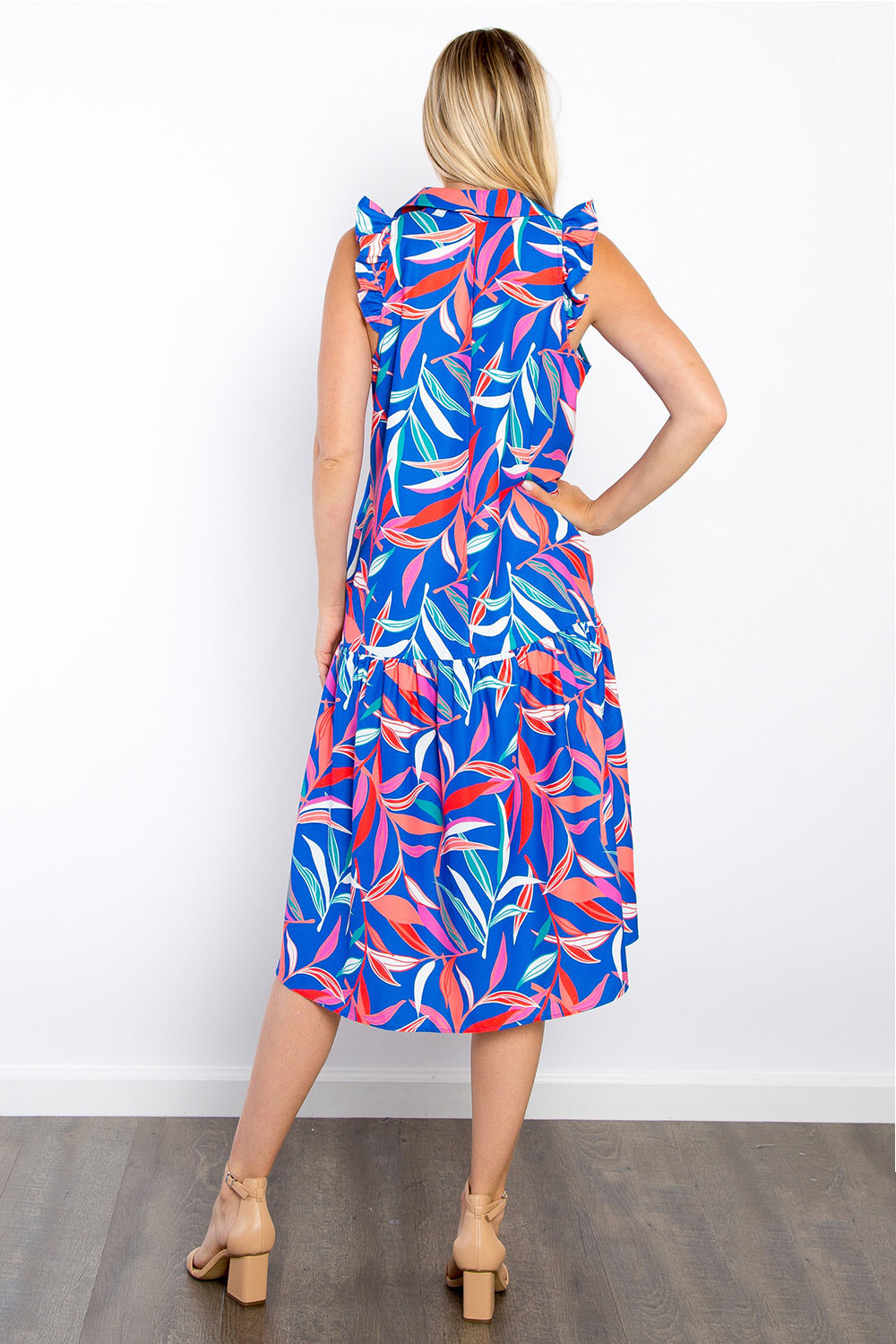 Be Stage Print Ruffled Midi Dress with Pockets - Ryzela