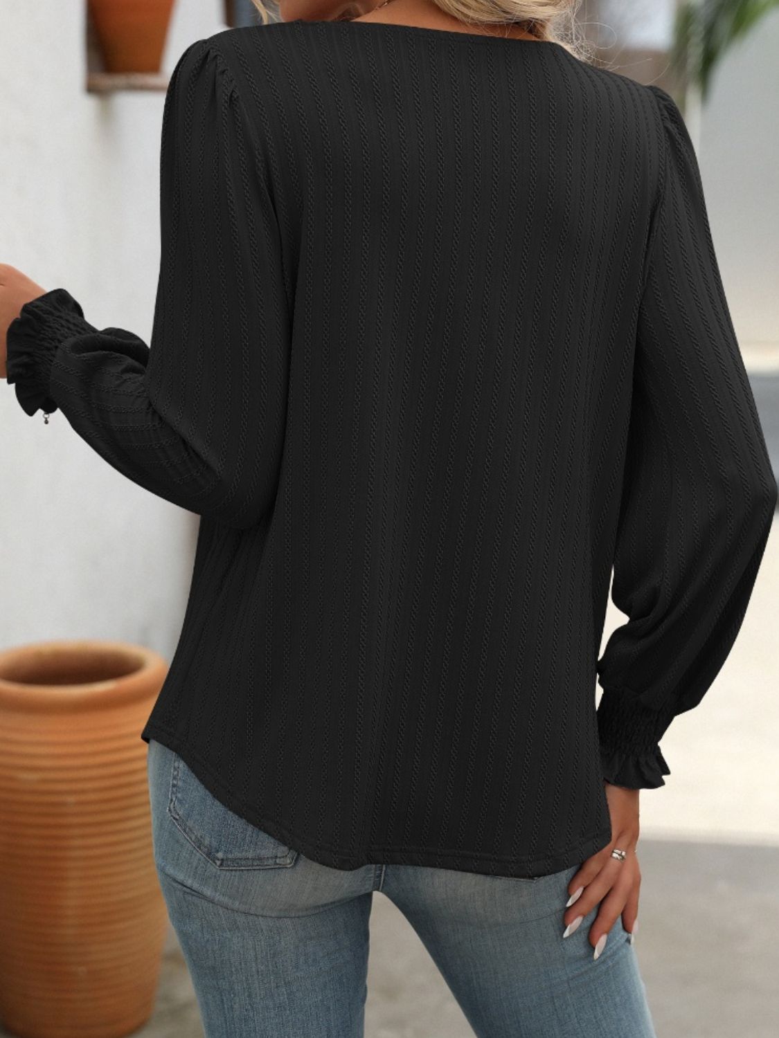 Square Neck Long Sleeve Top - Ryzela