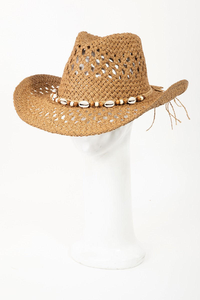 Fame Cowrie Shell Beaded String Straw Hat - Ryzela