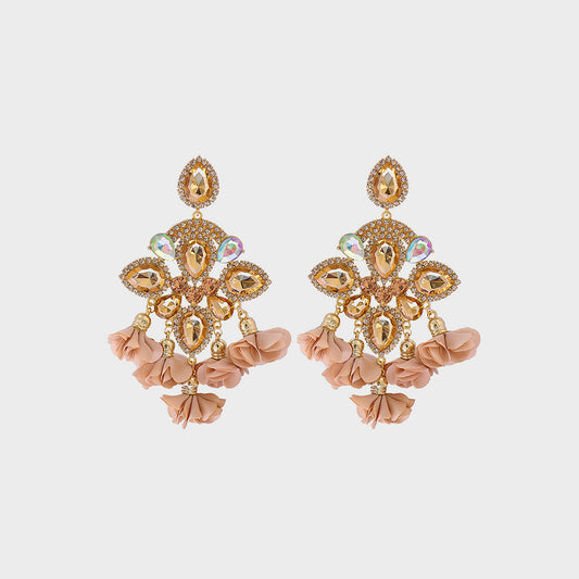 Flower Shape Rhinestone Alloy Dangle Earrings - Ryzela