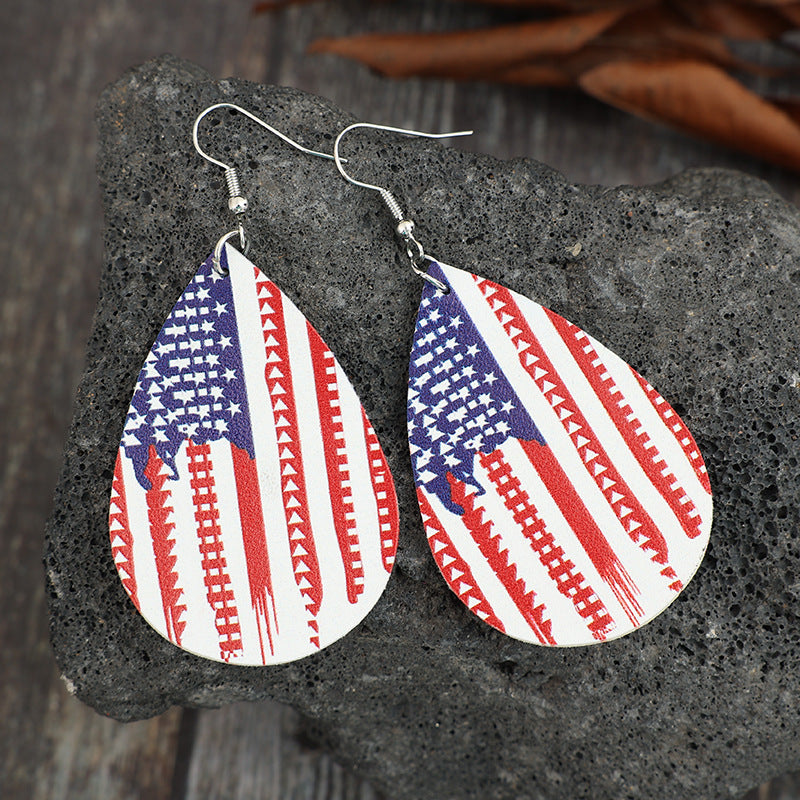 PU Leather US Flag Teardrop Shape Earrings - Ryzela