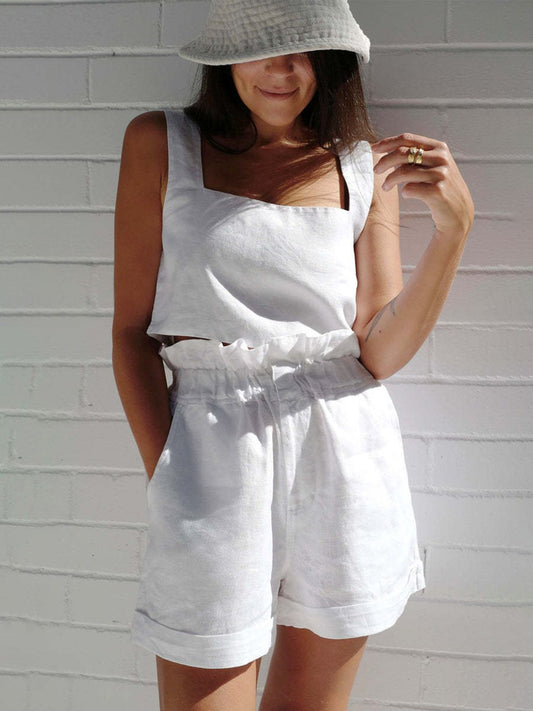 Square Neck Sleeveless Top and Shorts Set - Ryzela