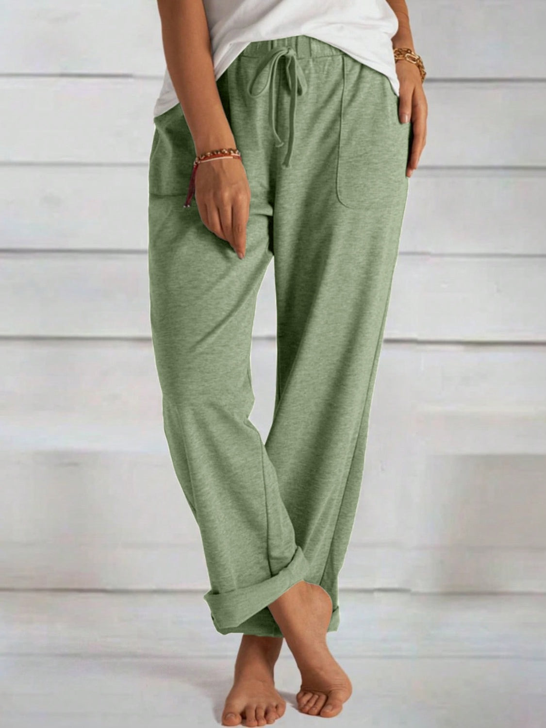 Tied Wide Leg Pants with Pockets - Ryzela