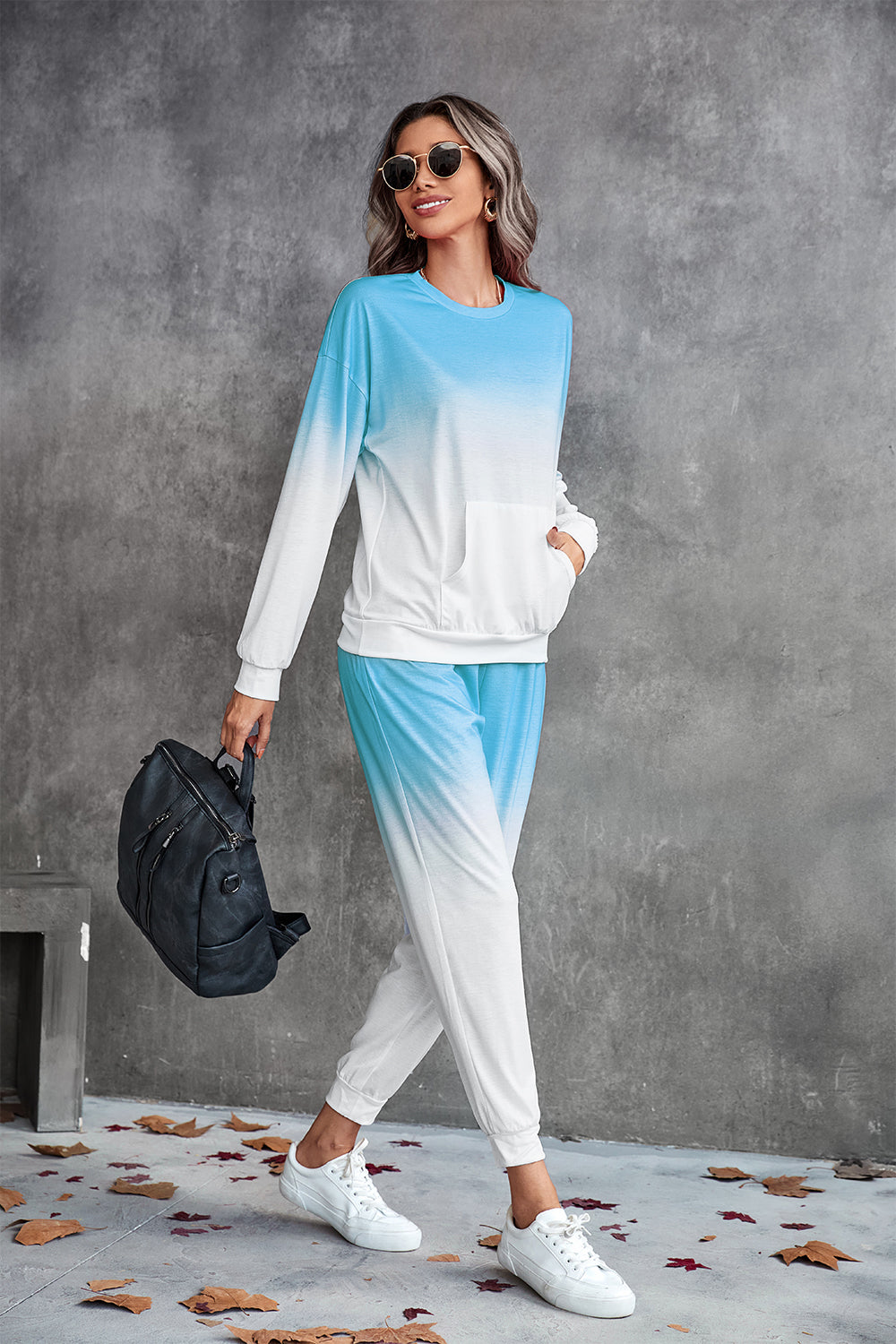 Gradient Round Neck Sweatshirt and Joggers Set - Ryzela