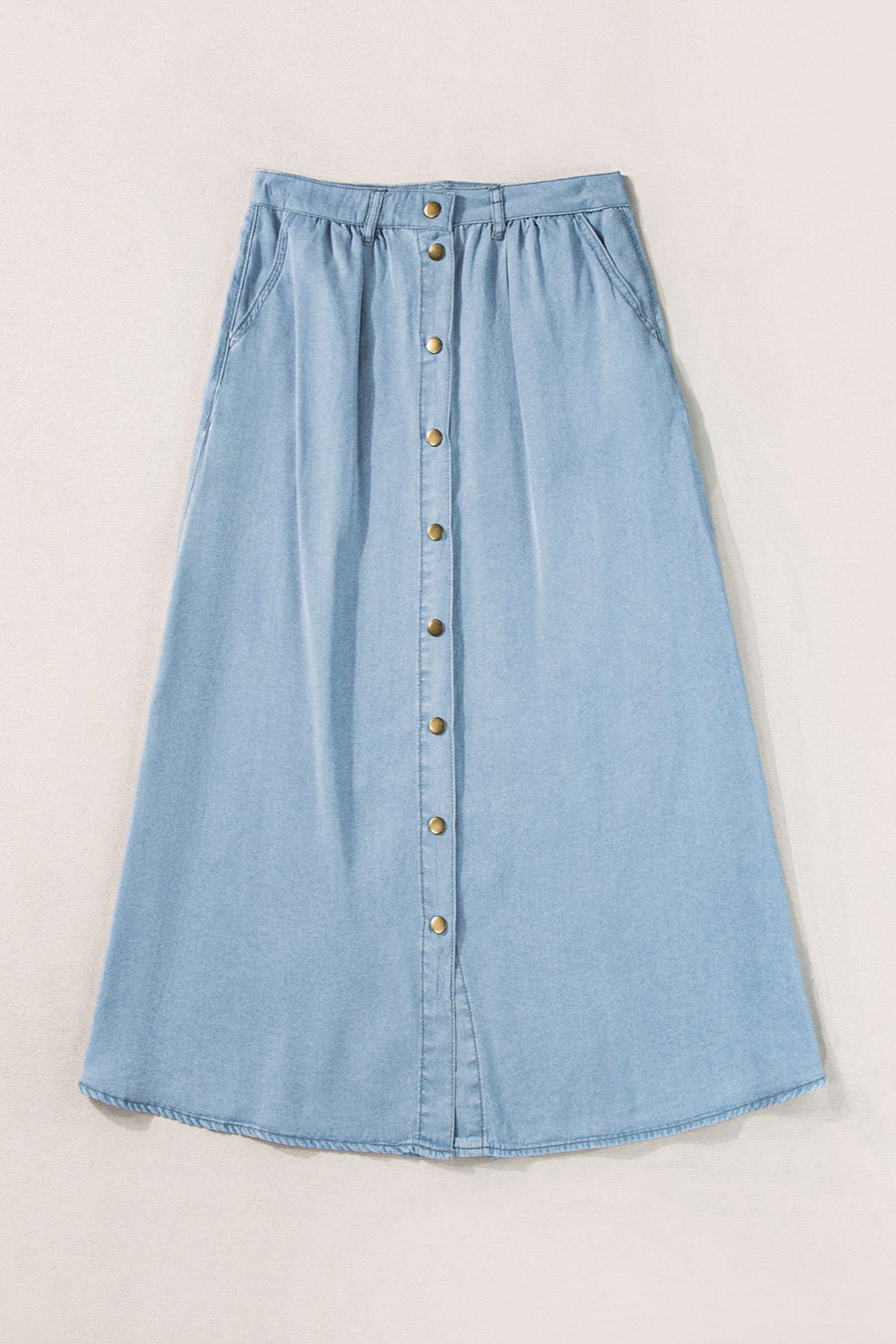 Snap Down High Waist Denim Skirt - Ryzela