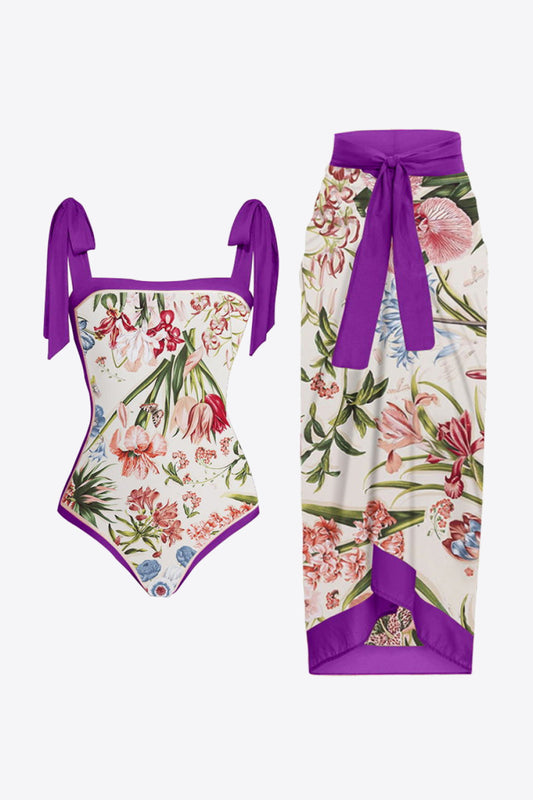 Floral Tie Shoulder Two-Piece Swim Set - Ryzela