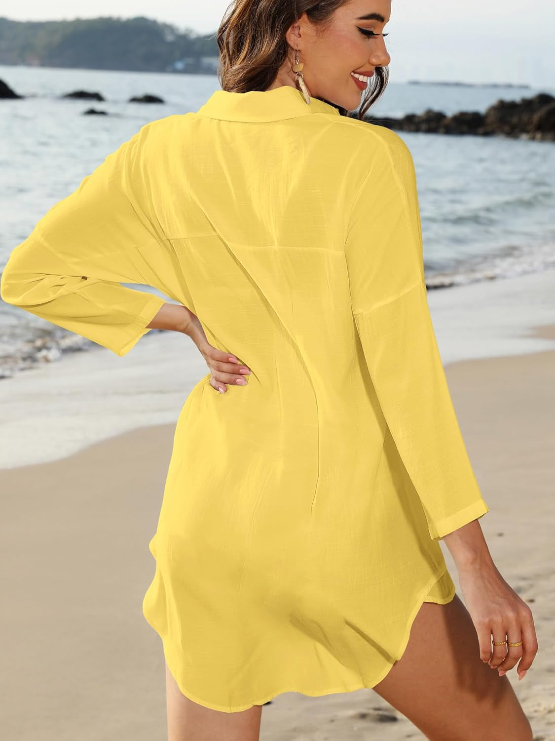Women'S Swimsuit Cover up Summer Beachwear Button down Shirt Bikini Bathing Suit Beach Coverup Mini Dresses