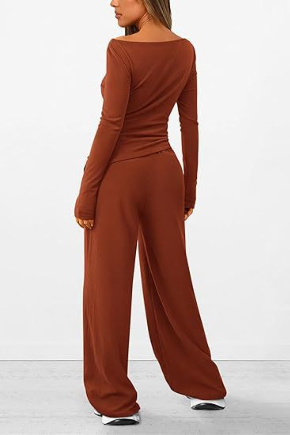 Round Neck Long Sleeve Top and Pants Set - Ryzela