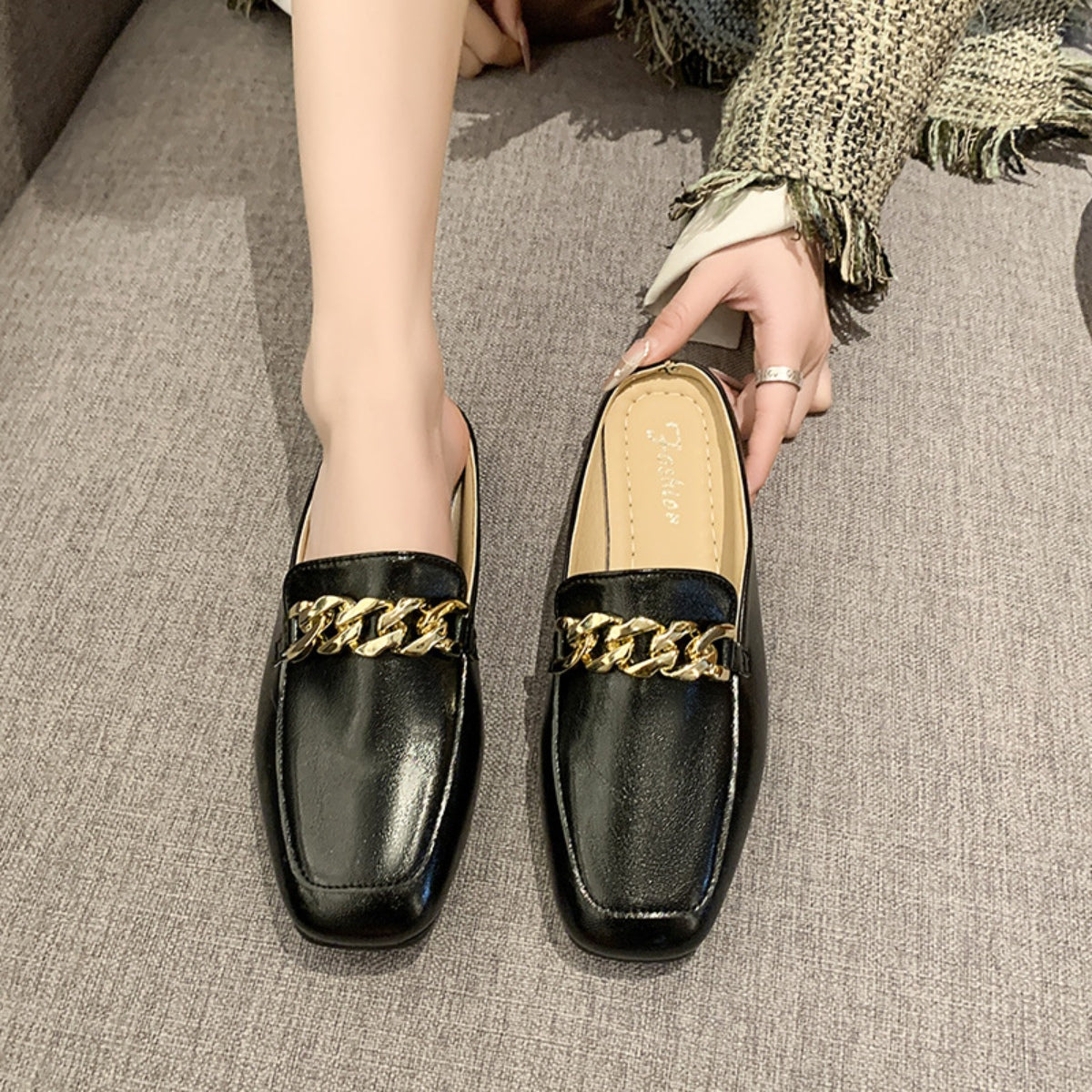 PU Leather Square Toe Flat Loafers - Ryzela