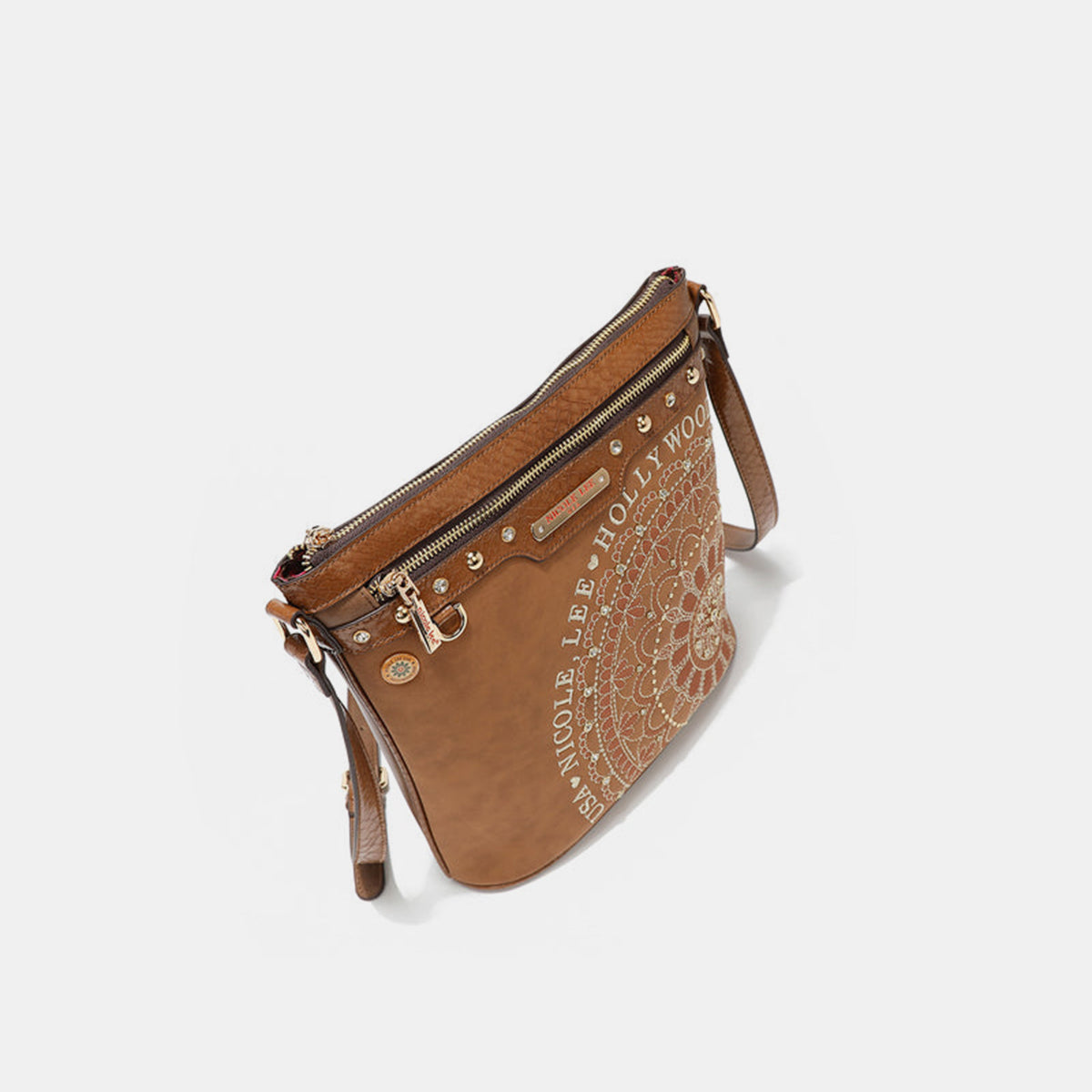 Nicole Lee USA Metallic Stitching Embroidery Inlaid Rhinestone Crossbody Bag - Ryzela