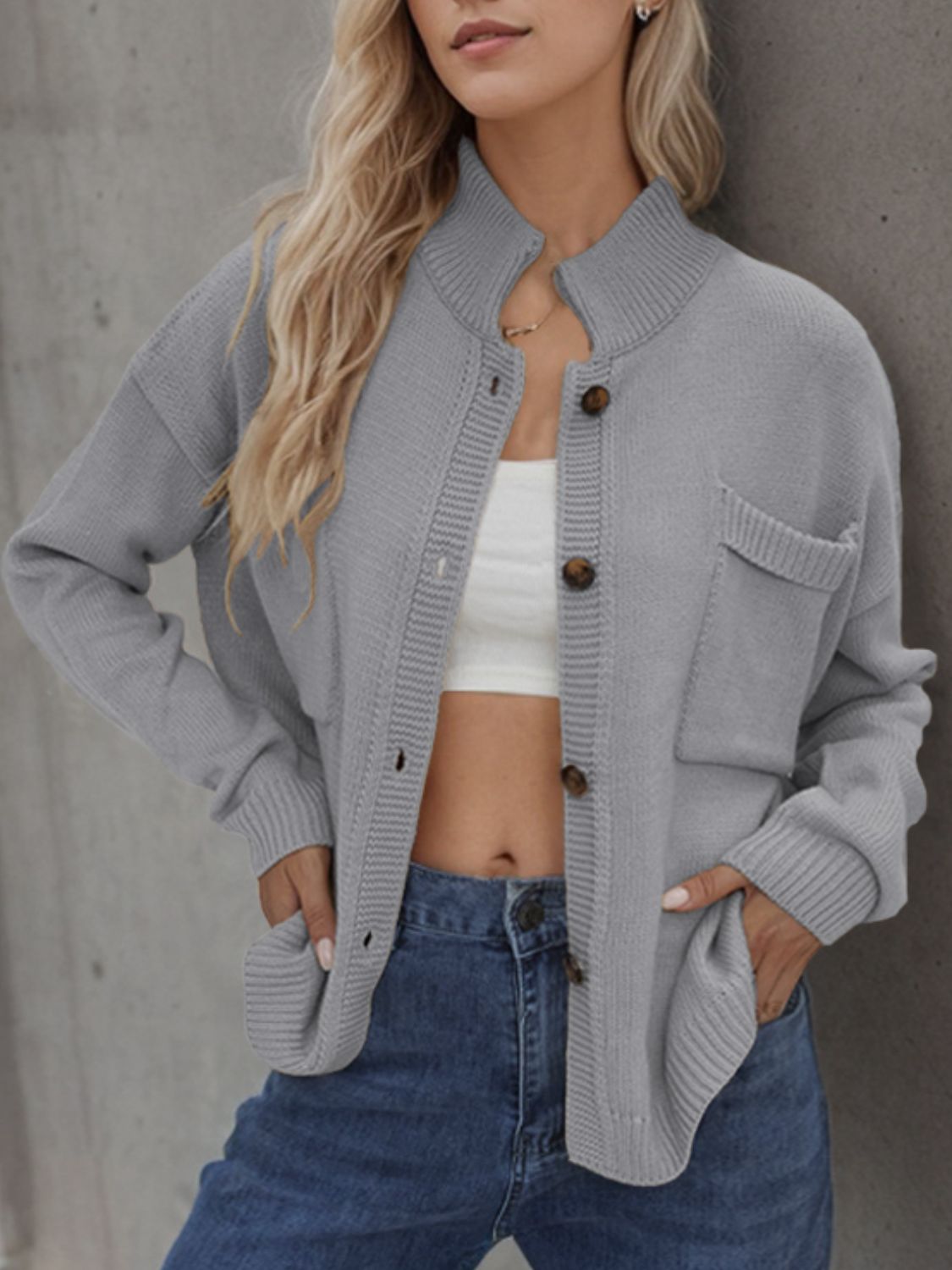 Button Up Long Sleeve Cardigan - Ryzela