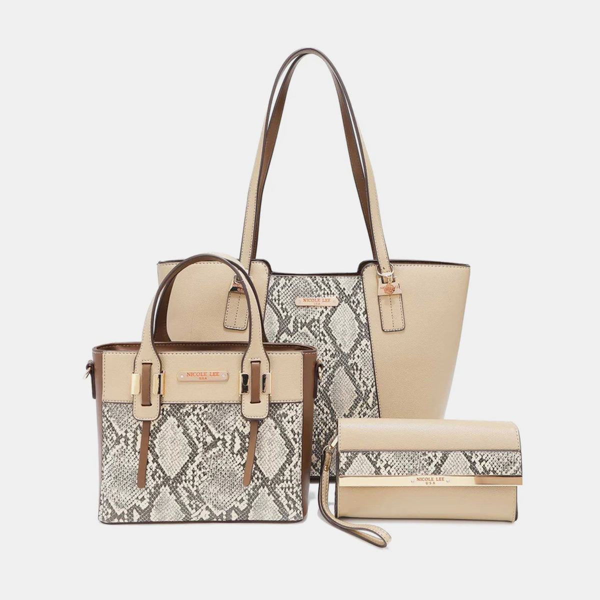 Nicole Lee USA 3-Piece Snake Print Handbag Set - Ryzela