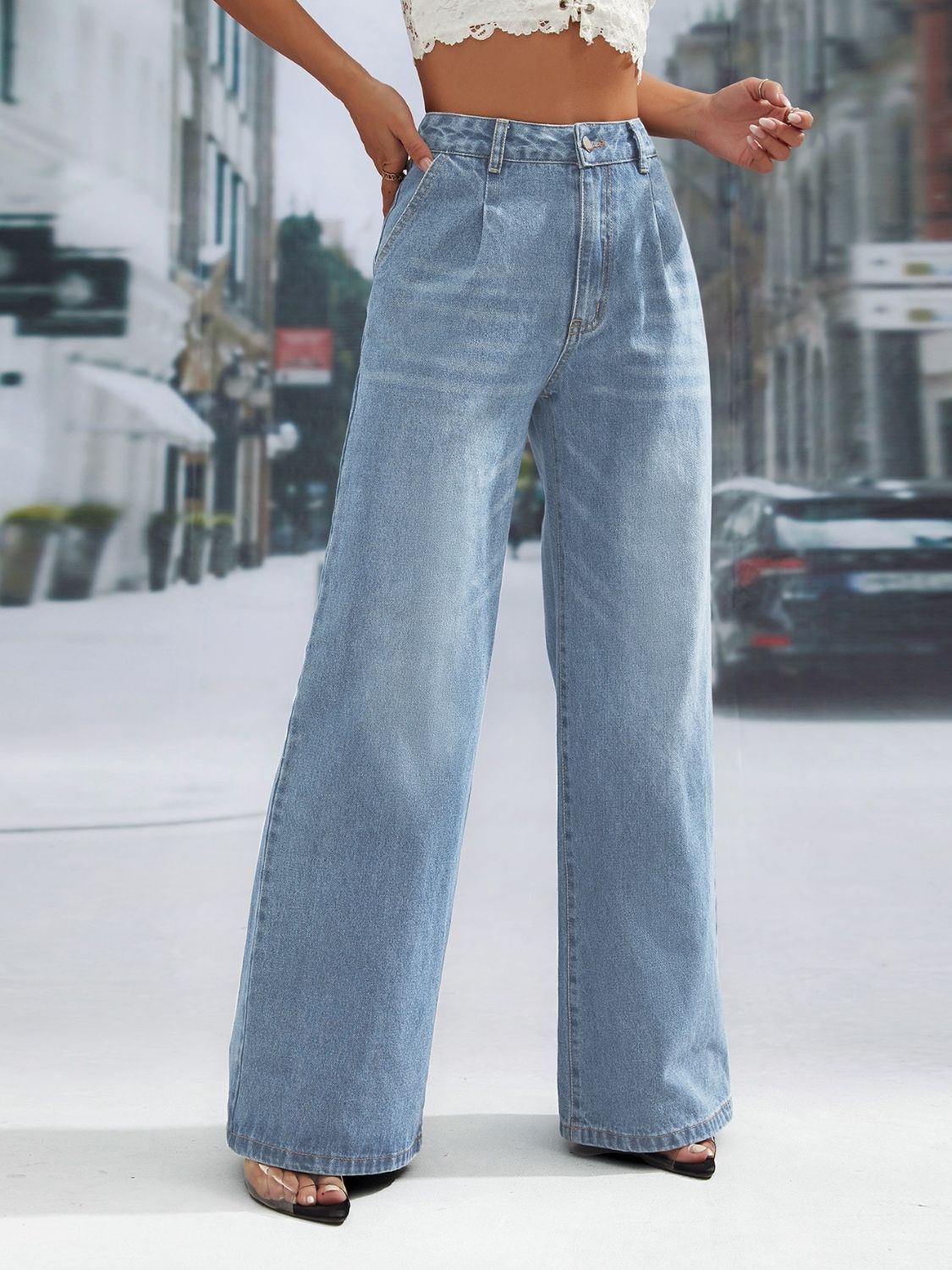 Wide Leg Jeans with Pockets - Ryzela