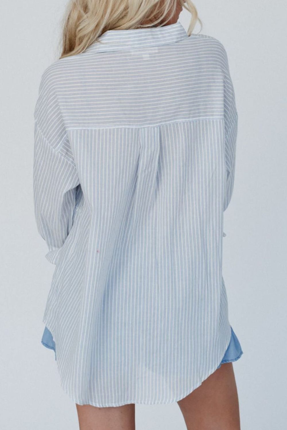 Frill Striped Collared Neck Long Sleeve Shirt - Ryzela