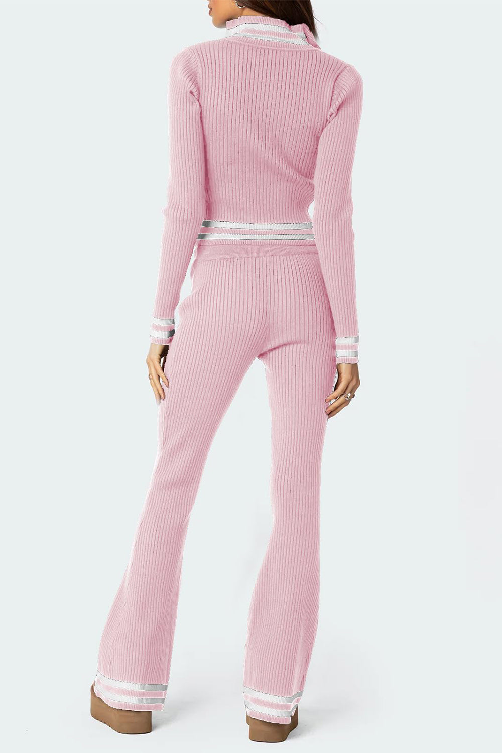 Zip Up Long Sleeve Top and Pants Set - Ryzela