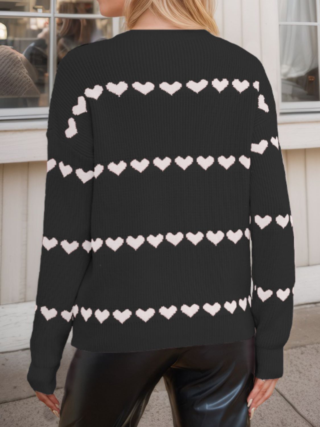 Heart Round Neck Long Sleeve Sweater - Ryzela