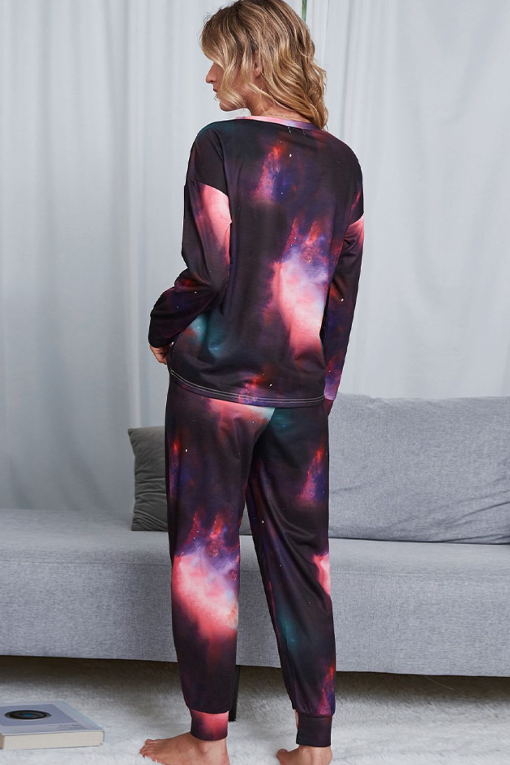 Tie-Dye Crewneck Top and Drawstring Waist Joggers Lounge Set - Ryzela