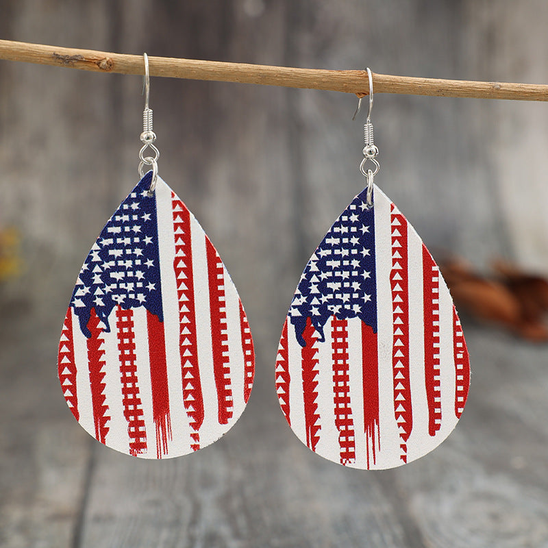 PU Leather US Flag Teardrop Shape Earrings - Ryzela