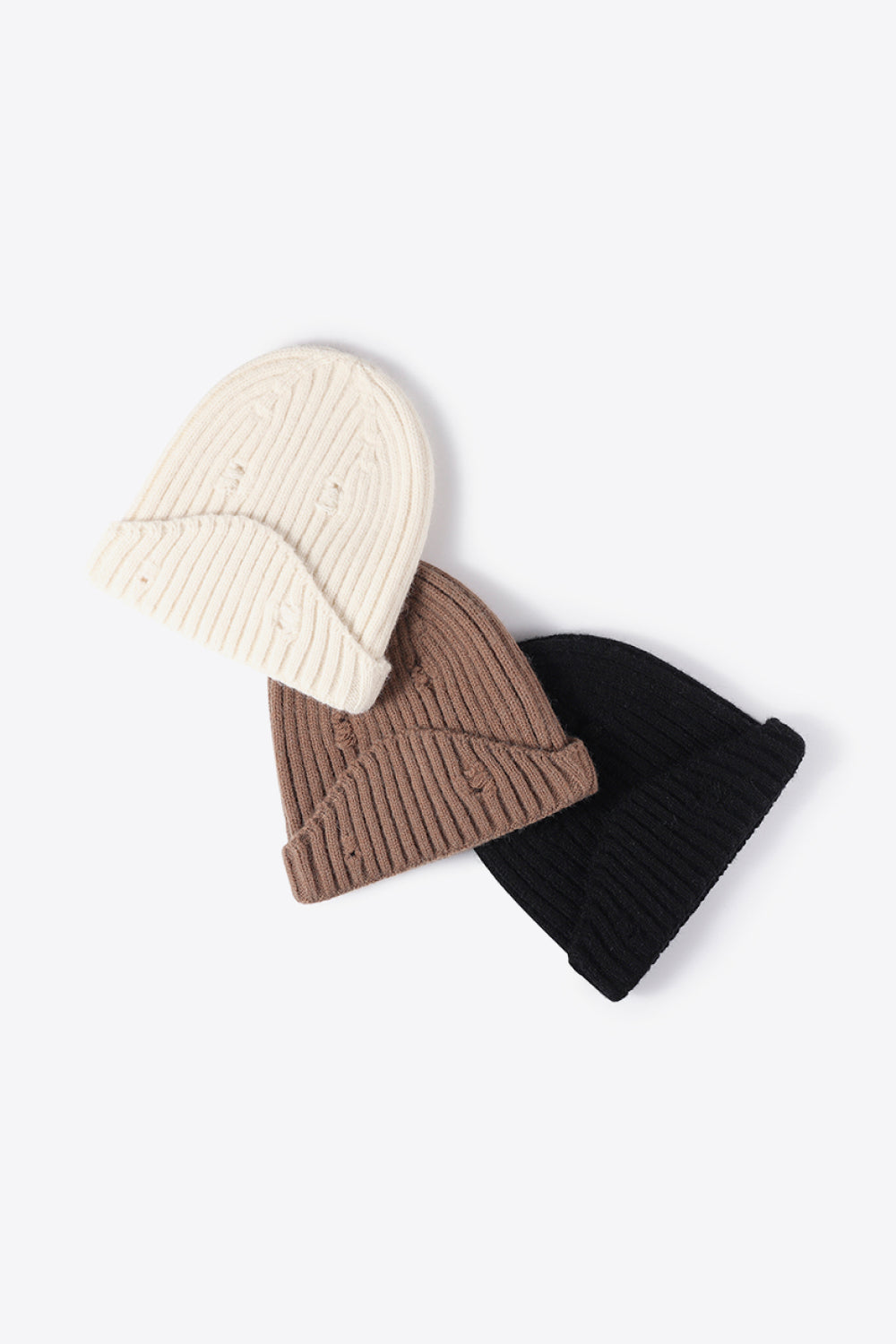 Distressed Rib-Knit Beanie - Ryzela