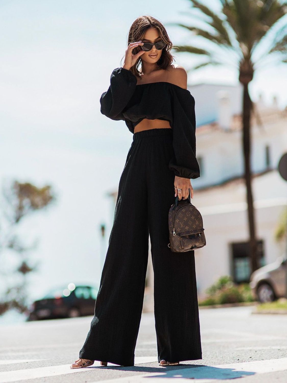 Off Shoulder Long Sleeve Top and Pants Set - Ryzela