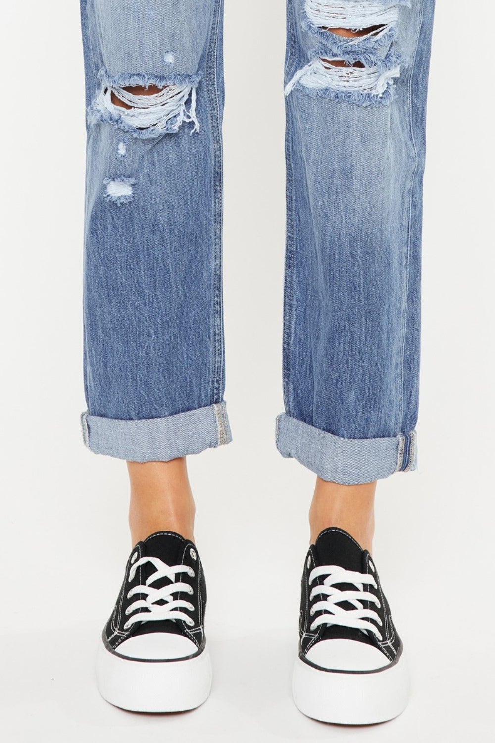 Kancan Mid Rise Distressed Straight Jeans - Ryzela