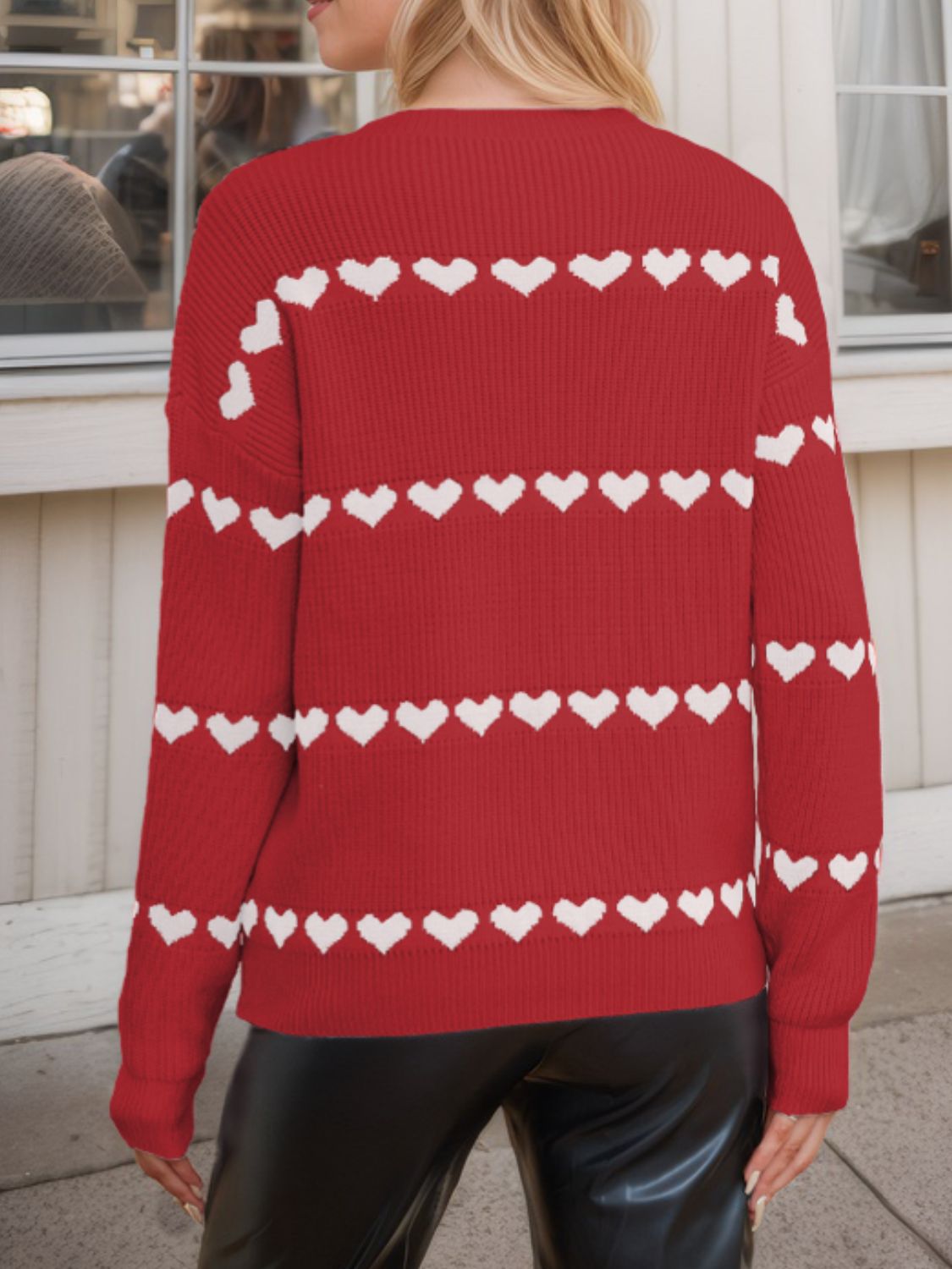 Heart Round Neck Long Sleeve Sweater - Ryzela