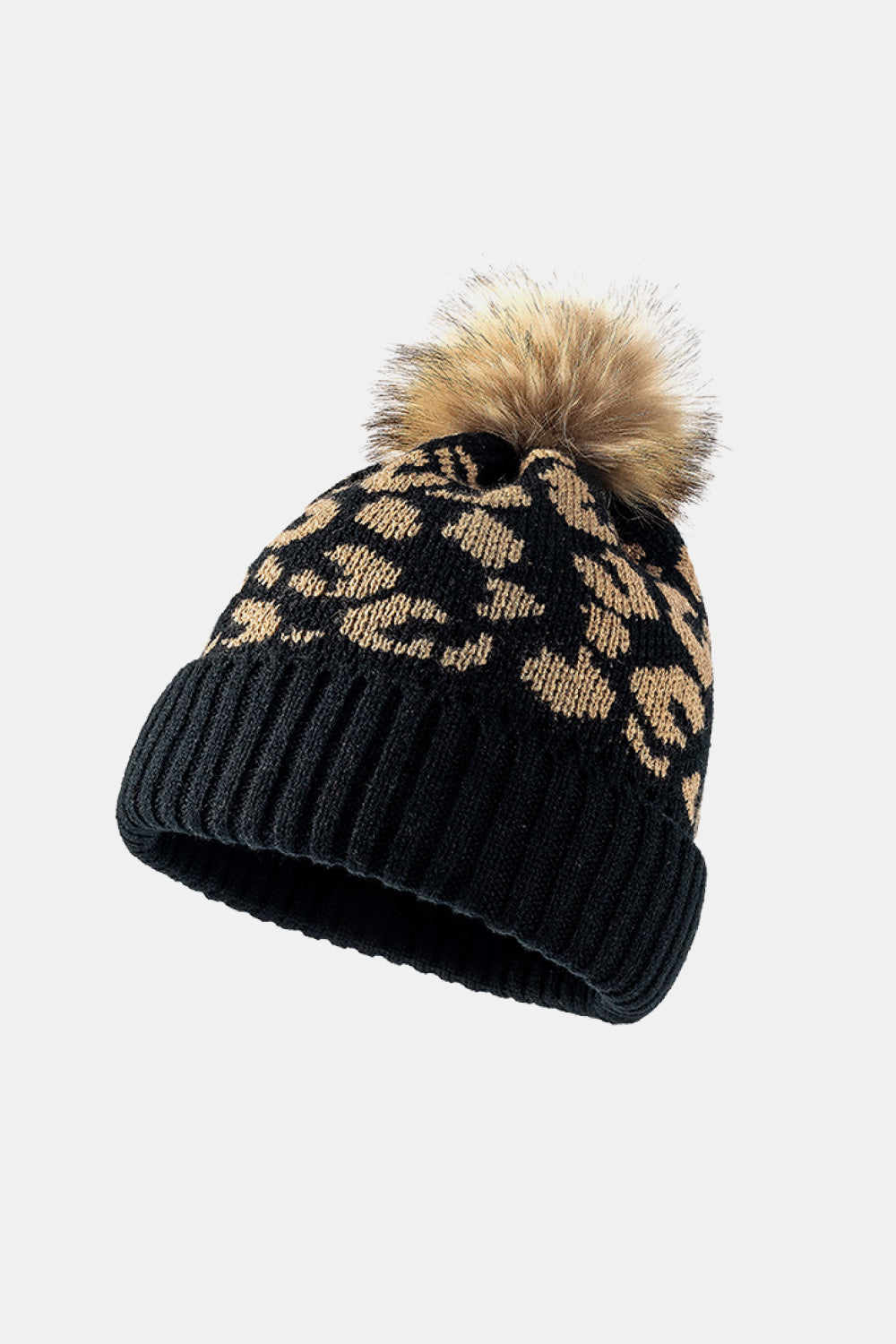 Leopard Pom-Pom Cuffed Beanie - Ryzela