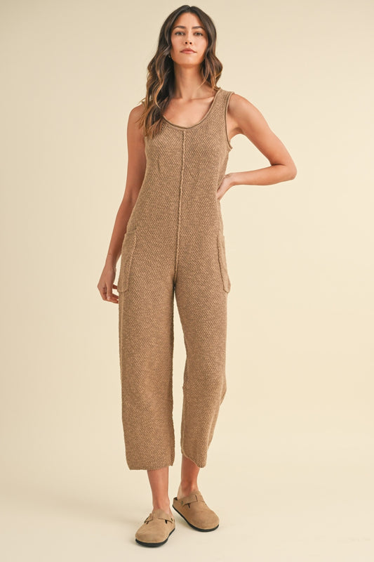 MABLE Sleeveless Knit Crop Jumpsuit with Pockets - Ryzela