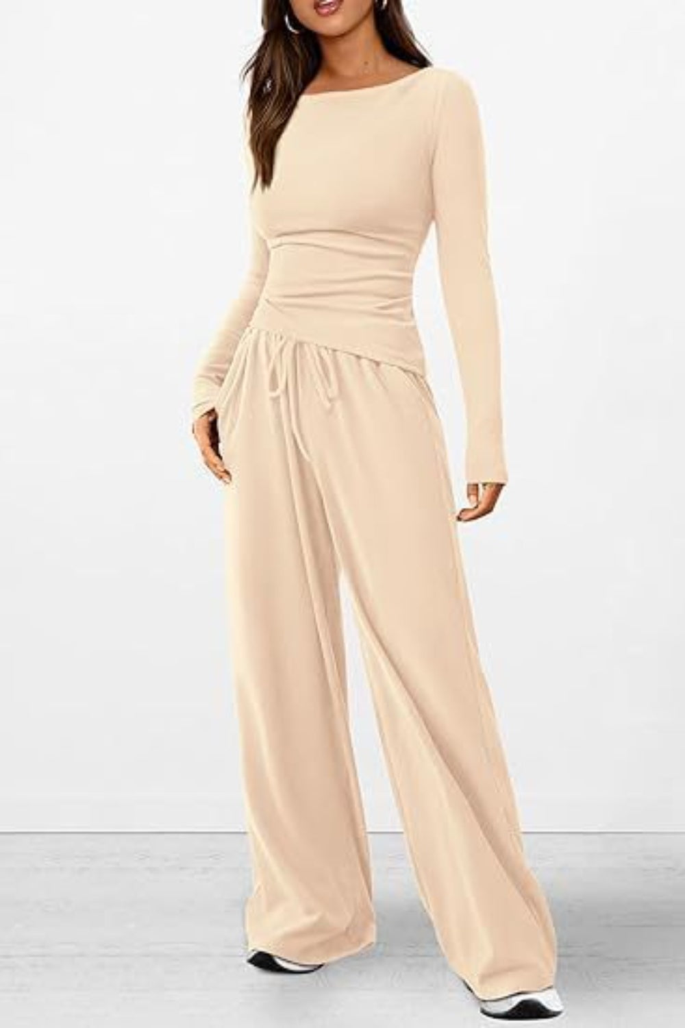 Round Neck Long Sleeve Top and Pants Set - Ryzela