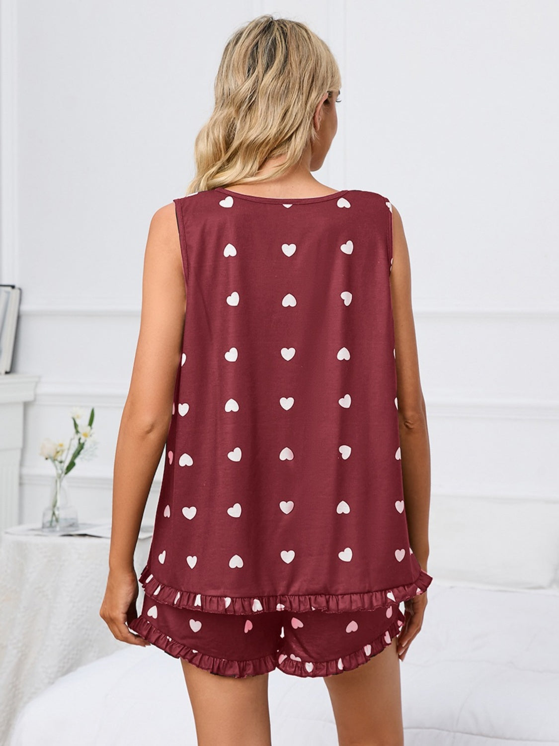 Heart Scoop Neck Tank and Shorts Lounge Set - Ryzela