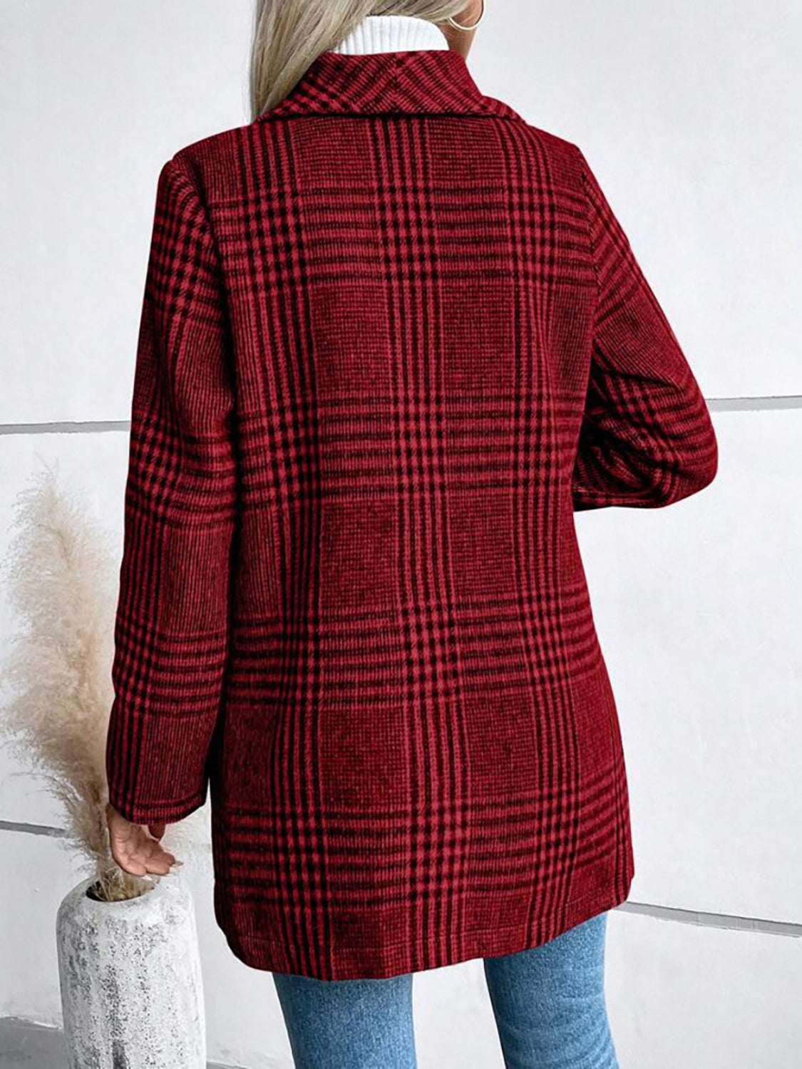 Plaid Collared Neck Long Sleeve Jacket - Ryzela