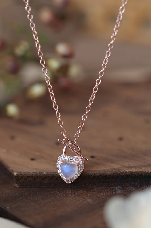 Moonstone Heart Lock Pendant Necklace - Ryzela