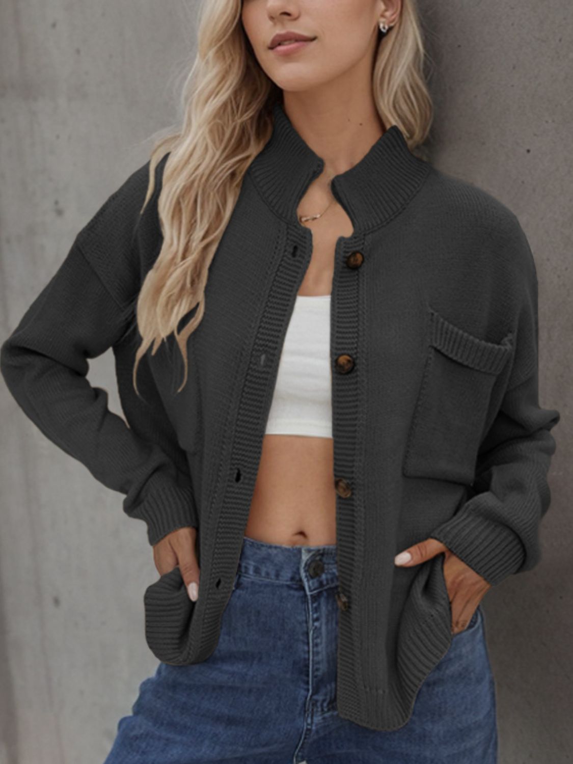 Button Up Long Sleeve Cardigan - Ryzela