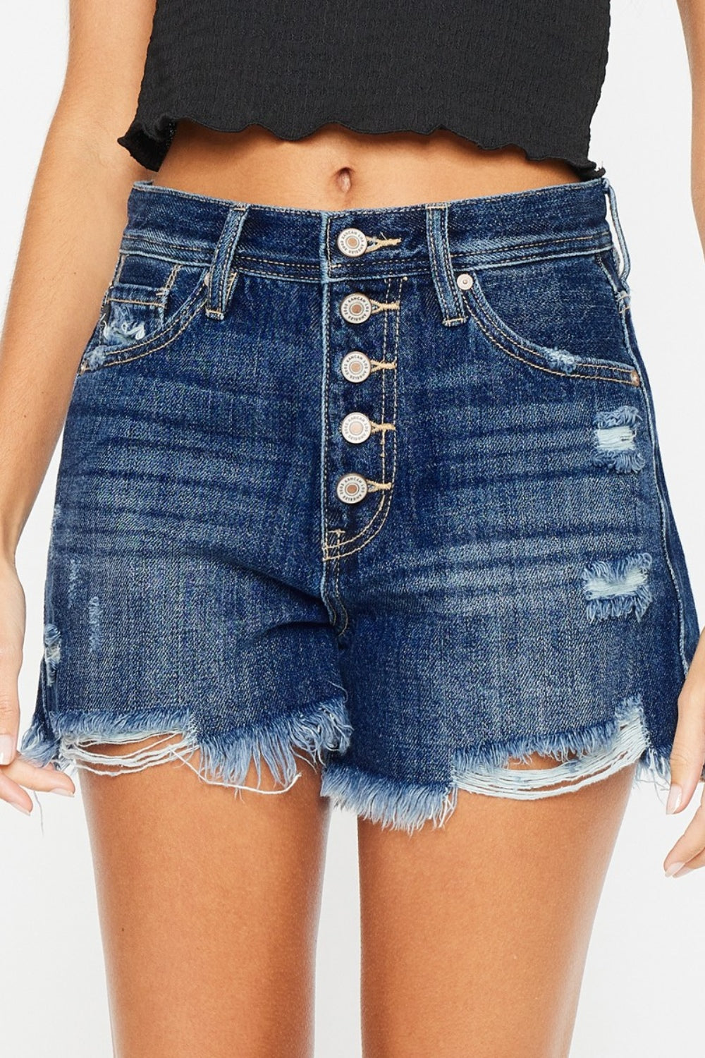 Kancan Raw Hem Button-Fly Denim Shorts - Ryzela