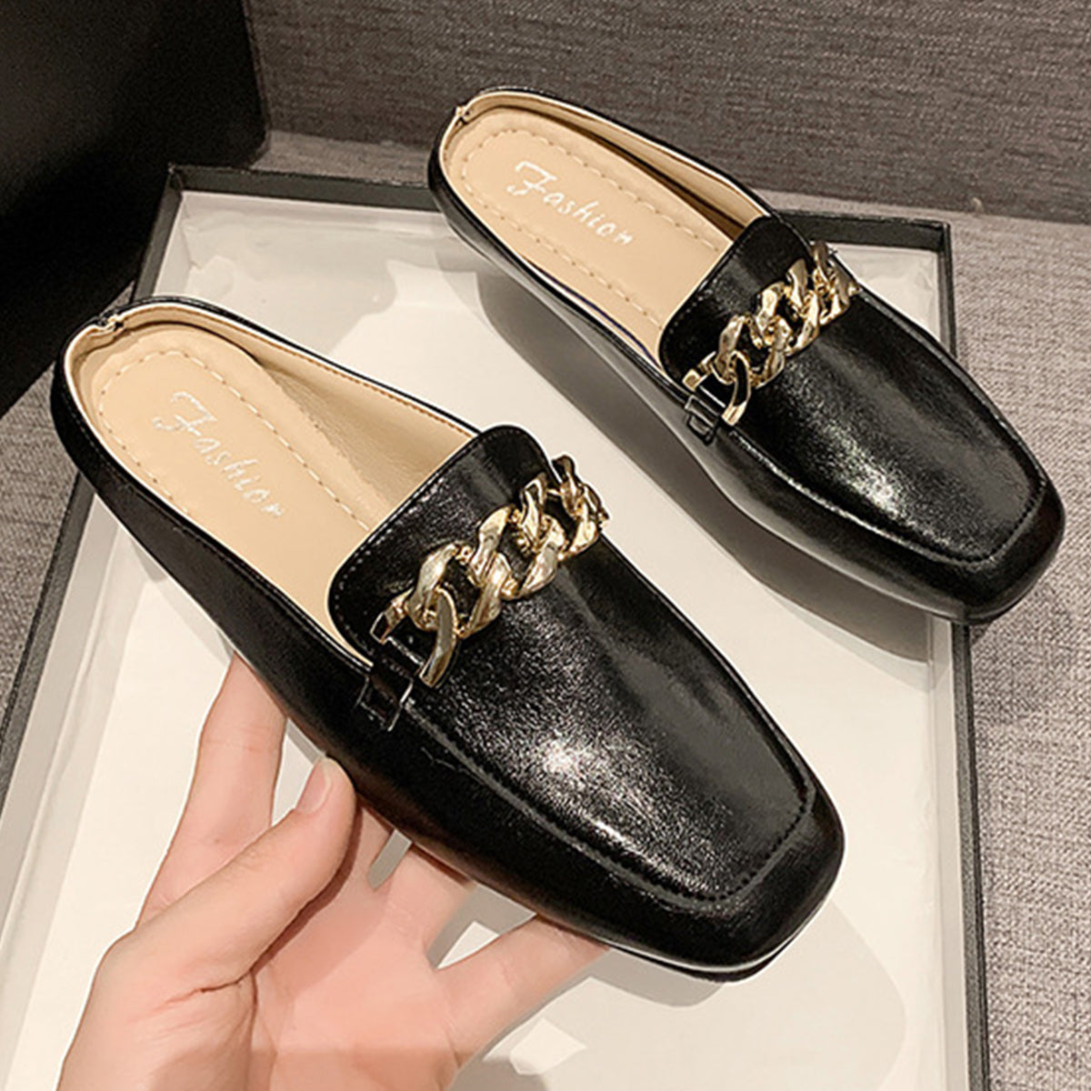 PU Leather Square Toe Flat Loafers - Ryzela